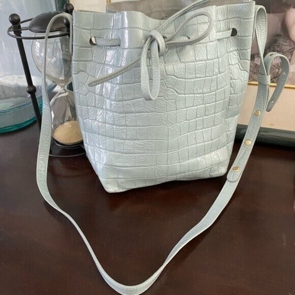 Mansur Gavriel Handbags - Mansur Gavriel Mini Bucket Bag Gator Blue Alligator Print Drawstring Crossbody